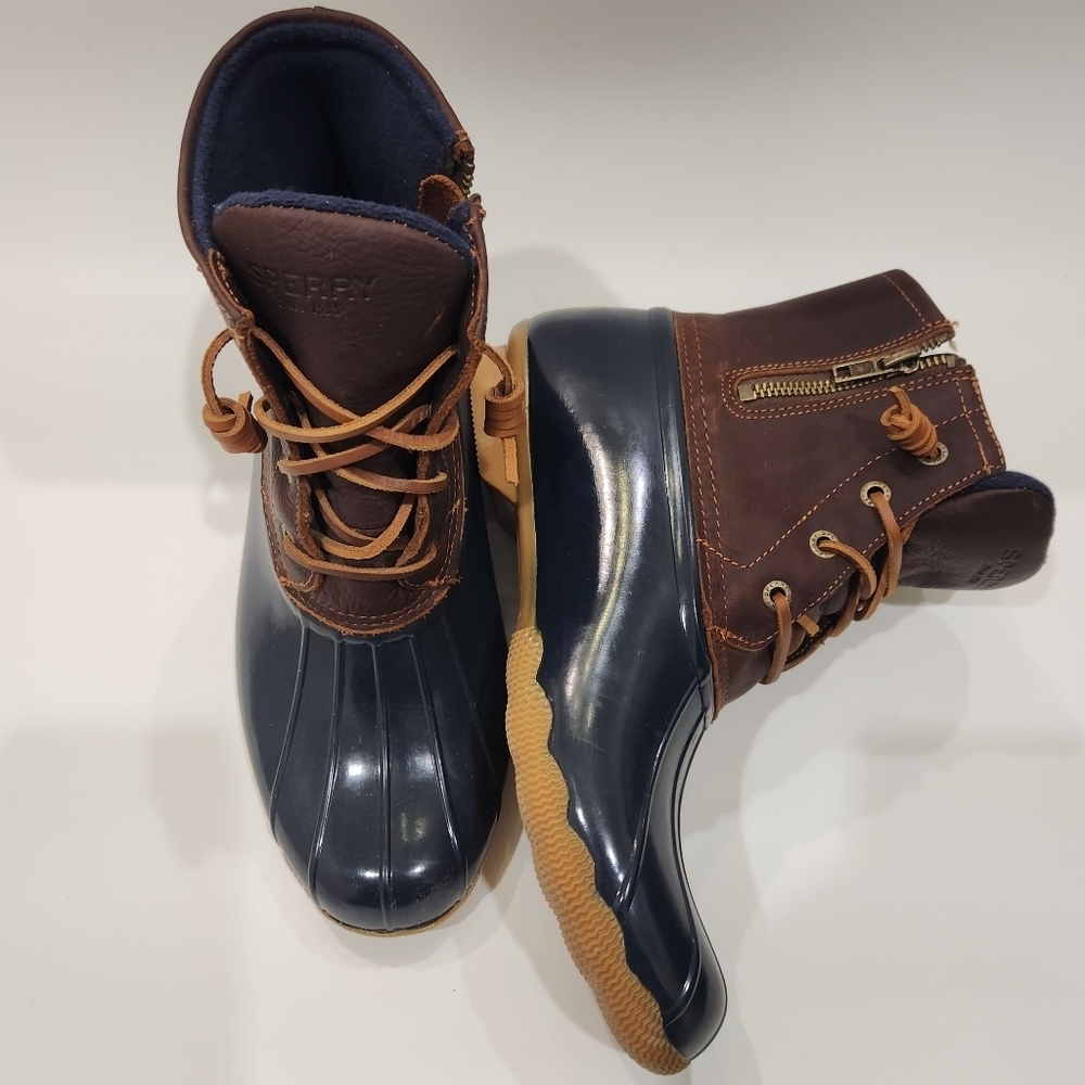 Sperry Women's Saltwater Duck Boots - Navy & Brown Waterproof Leather - Size 9.5 - Picture 5 of 8